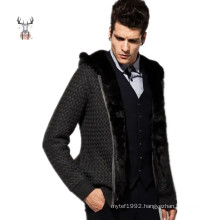 Custom Wool Acrylic Hooded Coat Knit Men Sweater